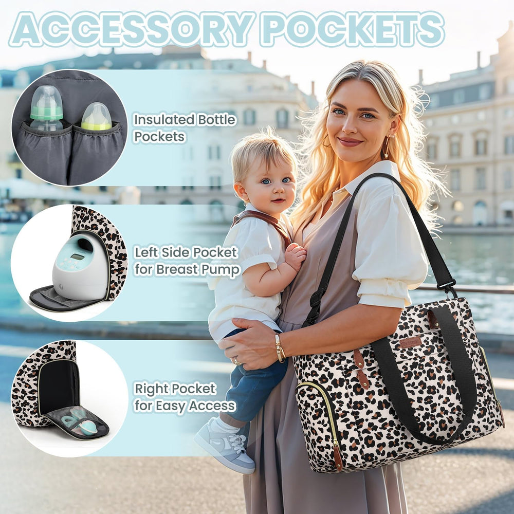 Pritent Diaper Bag Tote leopard gift-ready packaging, ideal baby shower gift