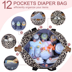 Pritent diaper bag tote leopard shoulder-strap option offers comfortable hands-free carrying