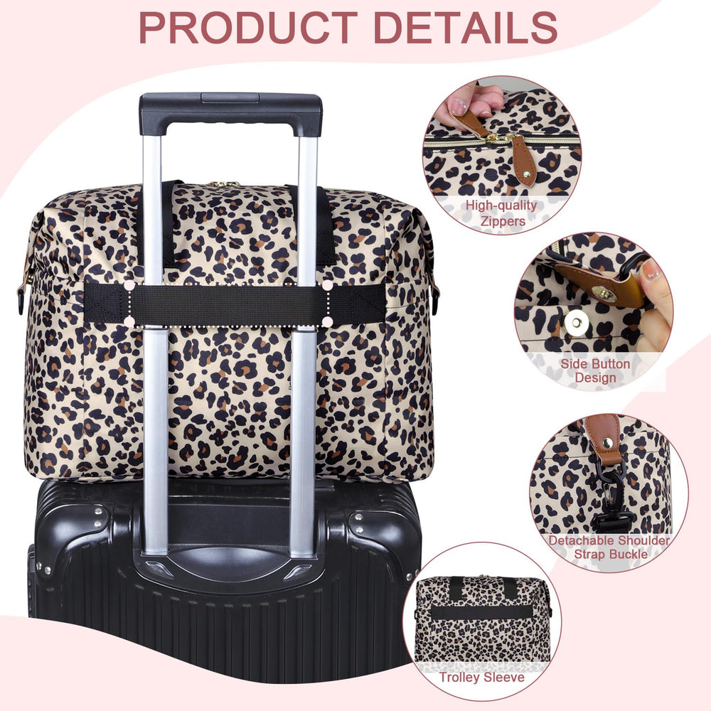 Pritent diaper bag tote leopard stroller-clip attachment secures the bag on outings