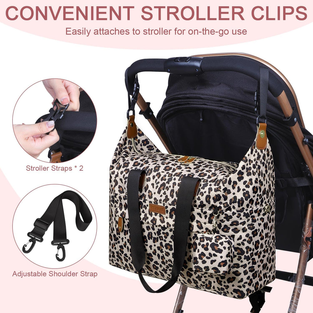 Pritent diaper bag tote leopard waterproof fabric protects contents in daily use