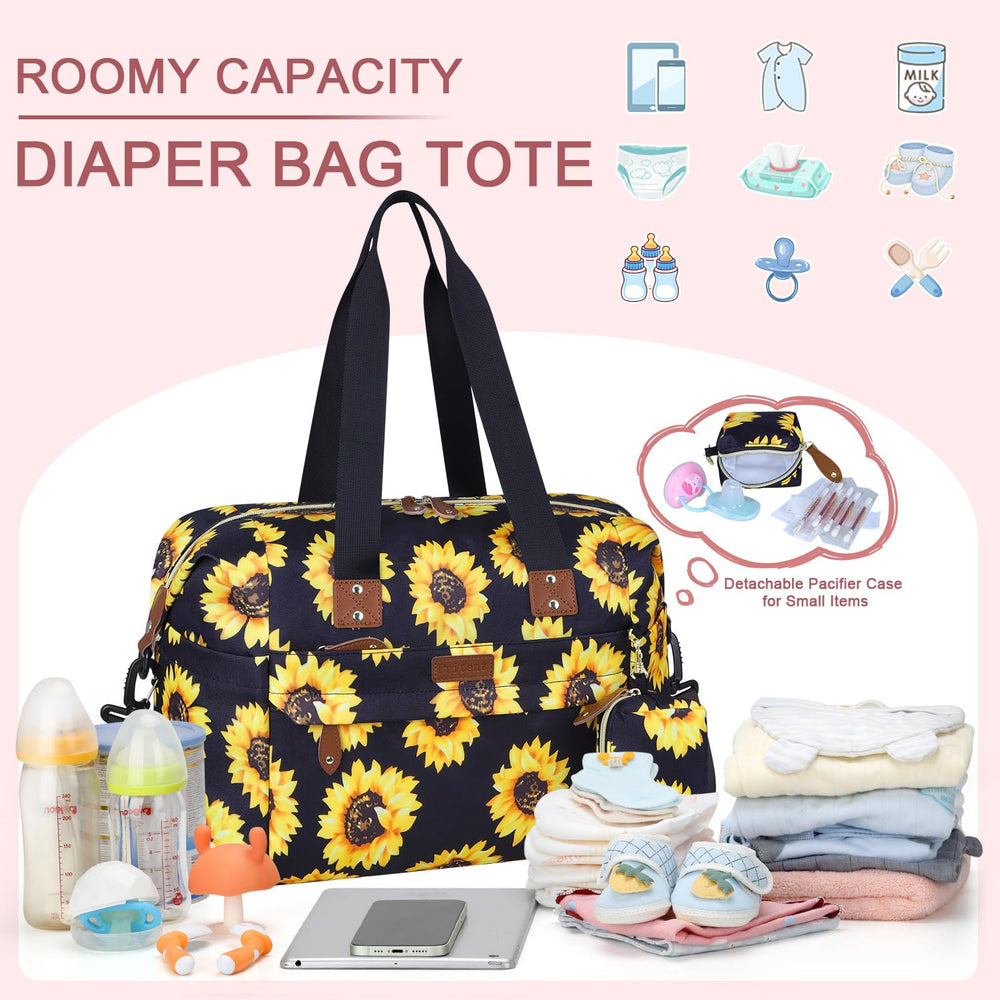 Pritent diaper bag tote pacifier case inside shows organized bottle and toy storage