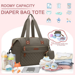 Pritent diaper bag tote with pacifier case keeps small items organized.
