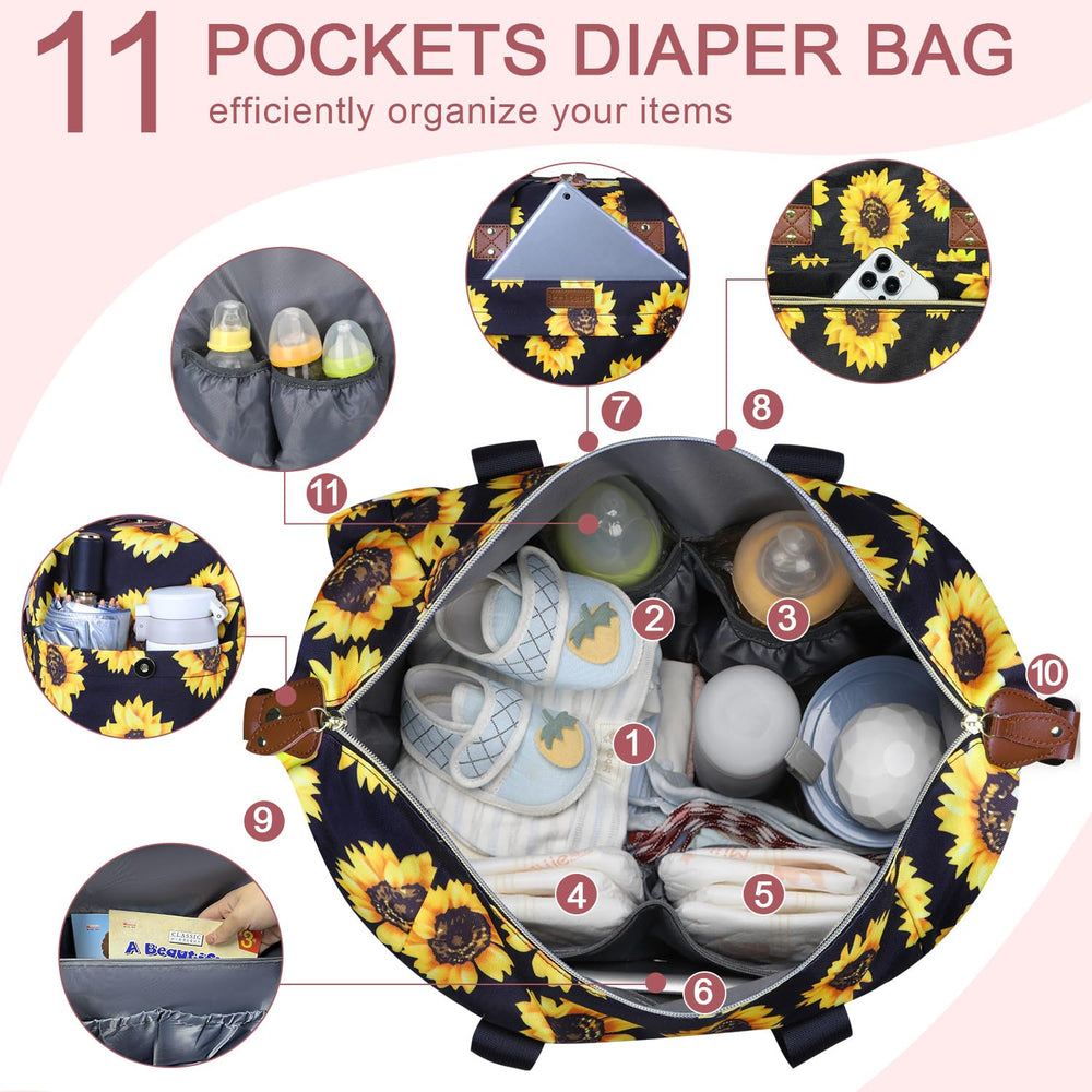 Pritent diaper bag tote shoulder-strap detail enables versatile hands-free carrying
