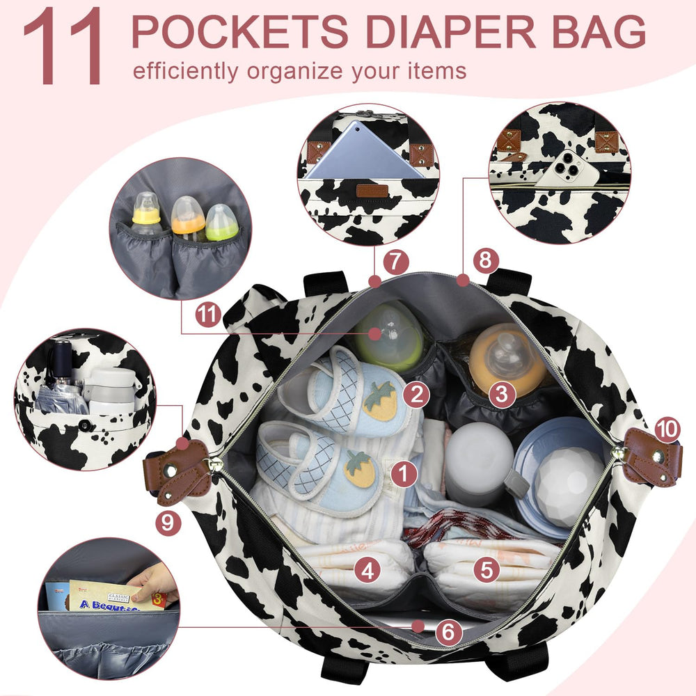 Pritent diaper bag tote stroller clips secure the bag during stroller rides.