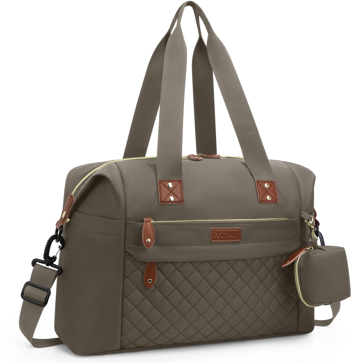 Pritent diaper bag tote shows waterproof fabric for easy cleanup on the go.