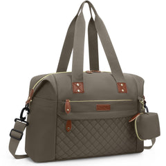 Pritent diaper bag tote shows waterproof fabric for easy cleanup on the go.