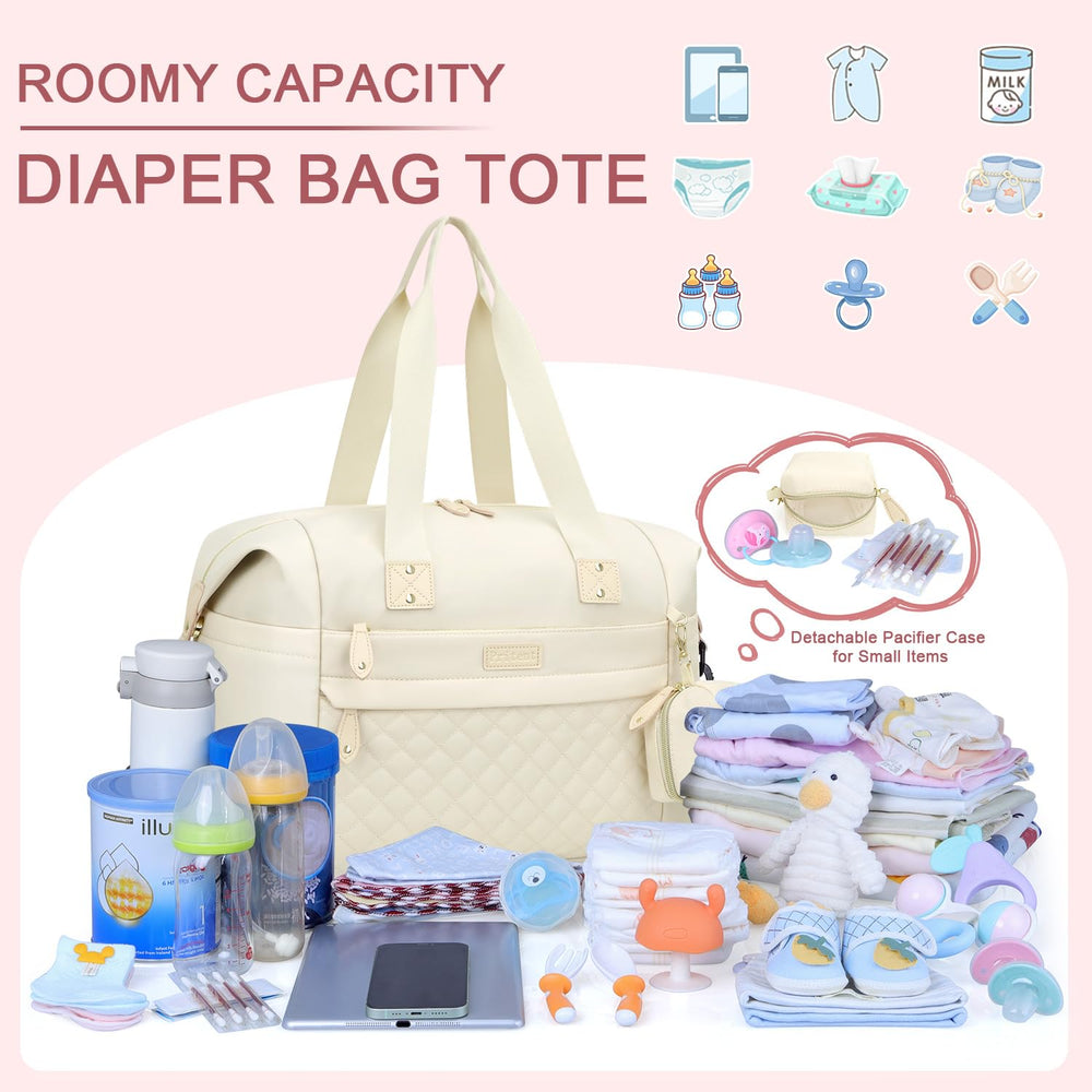 Pritent diaper bag tote open wide for easy access to bottles, wipes, and items for moms and dads
