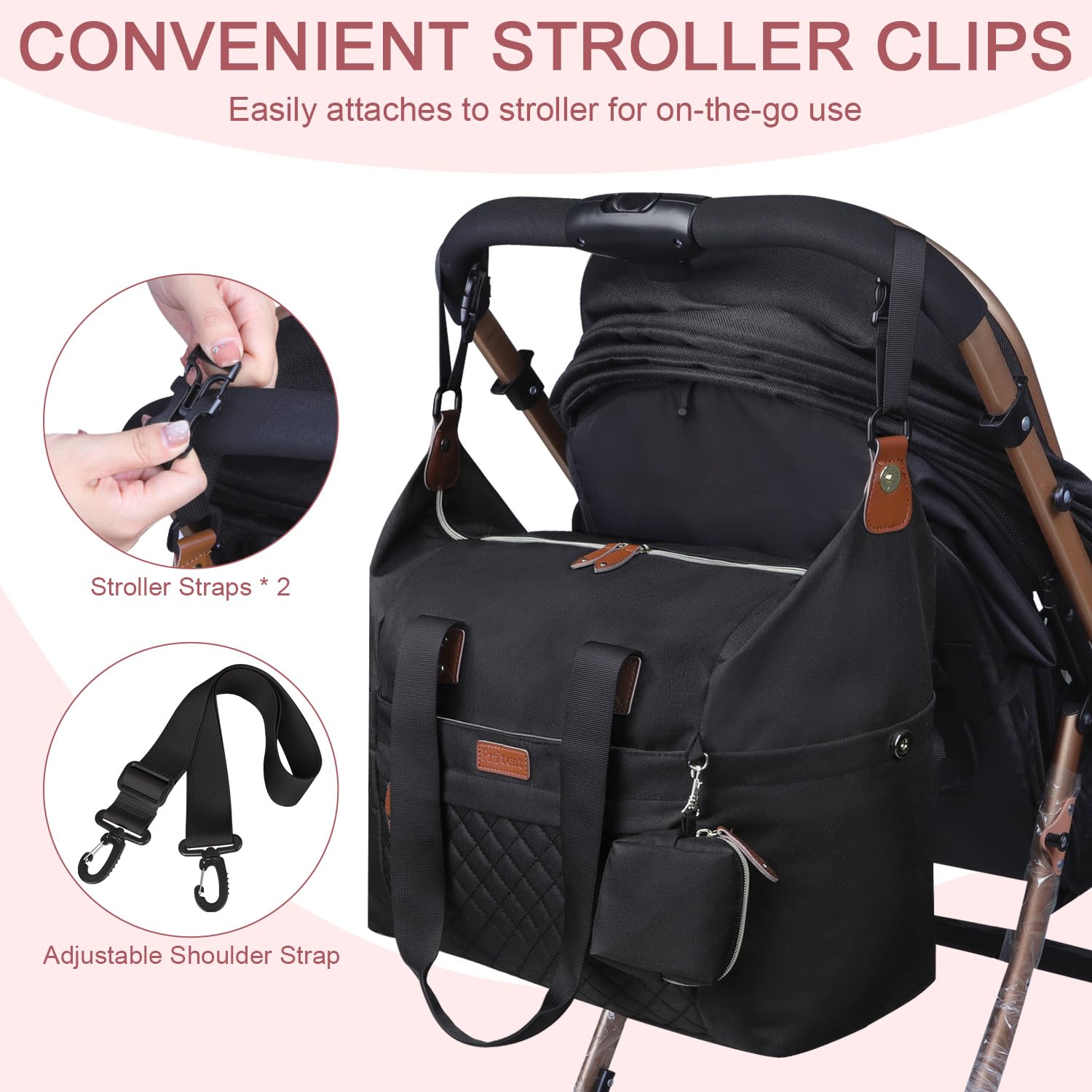Pritent diaper bag tote wide opening enables one-handed loading and quick item access.