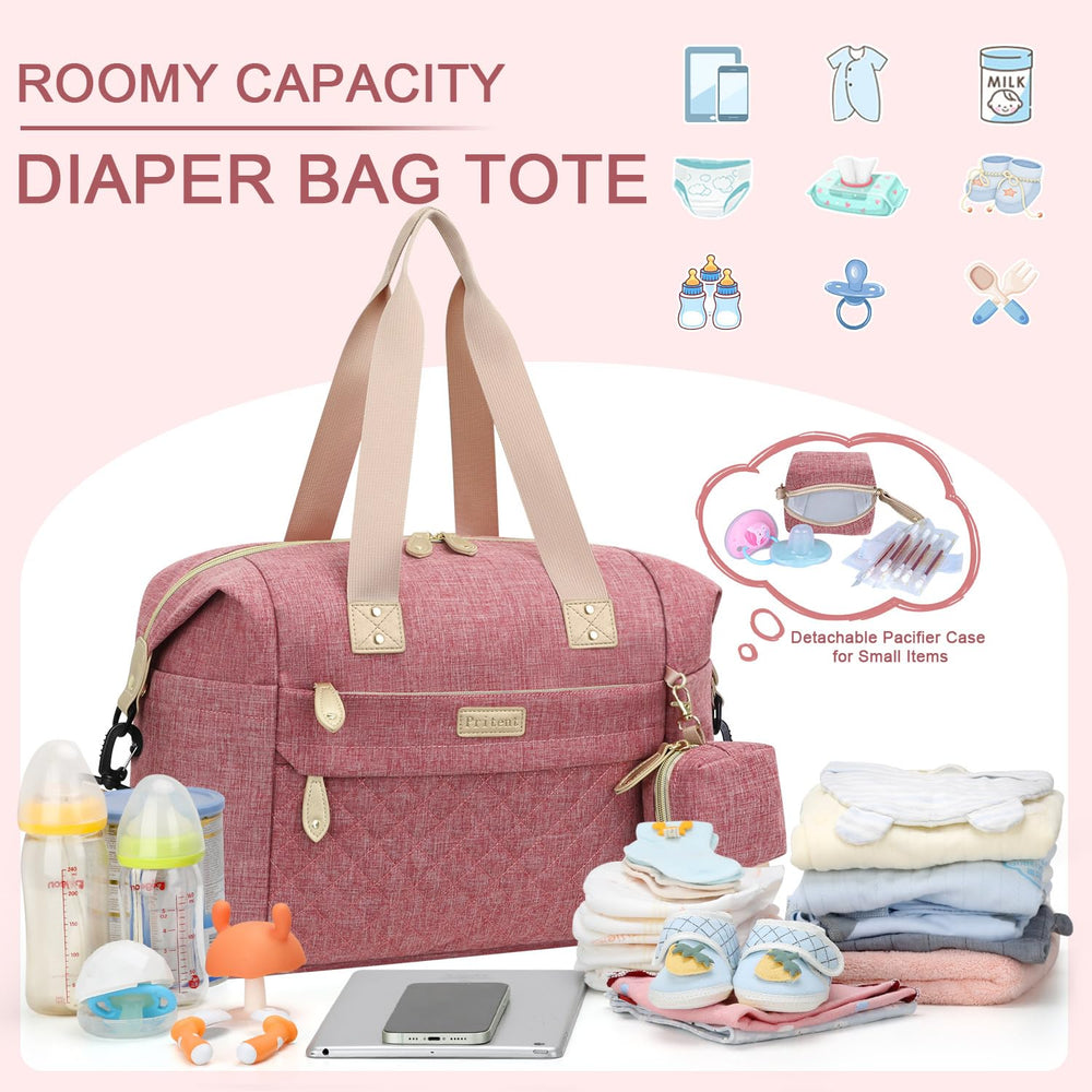 Pritent Diaper Tote side pocket highlights easy-to-reach bottle and snack compartments.