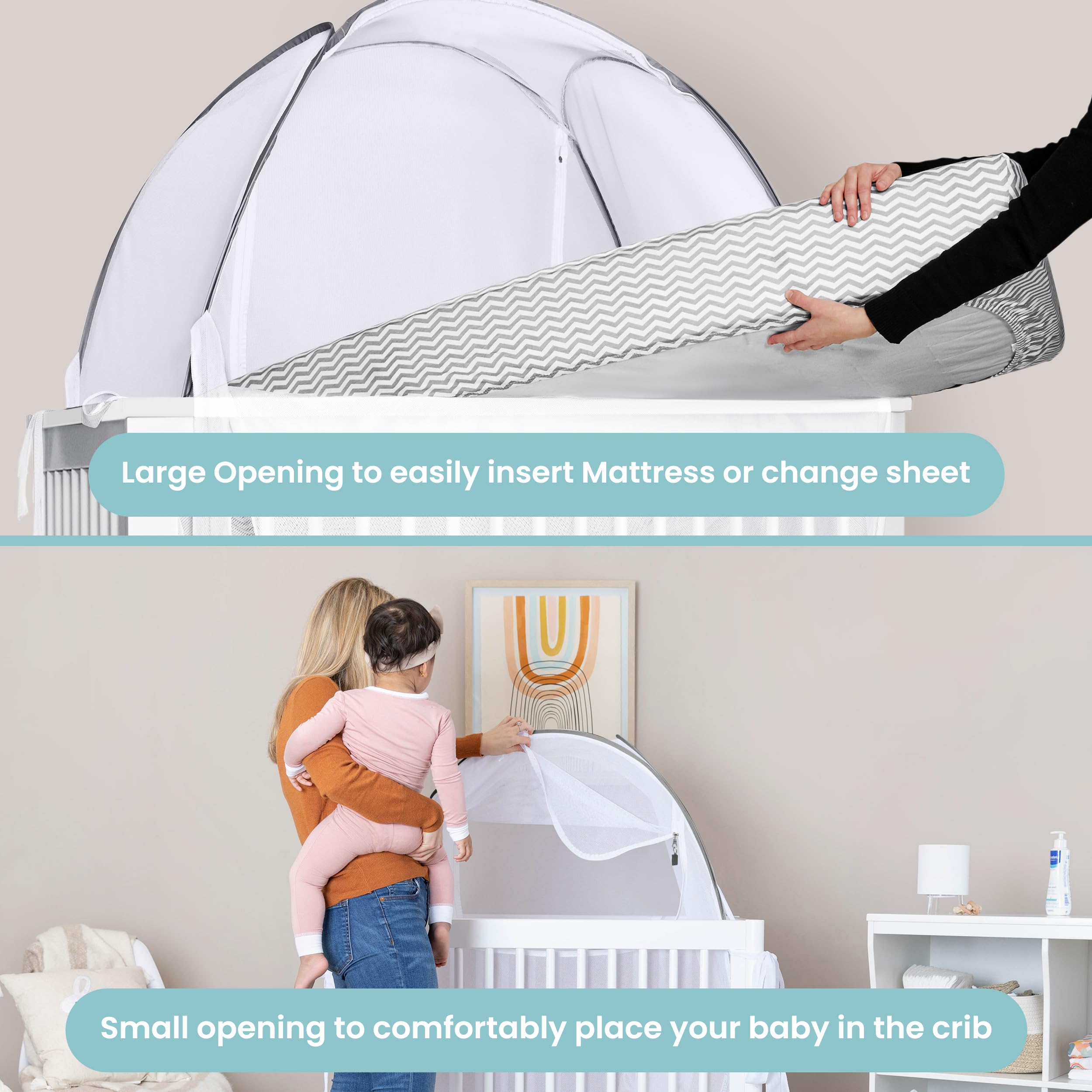 Pro Baby Safety breathable mesh dome emphasizes airflow and visibility for a cozy crib canopy.