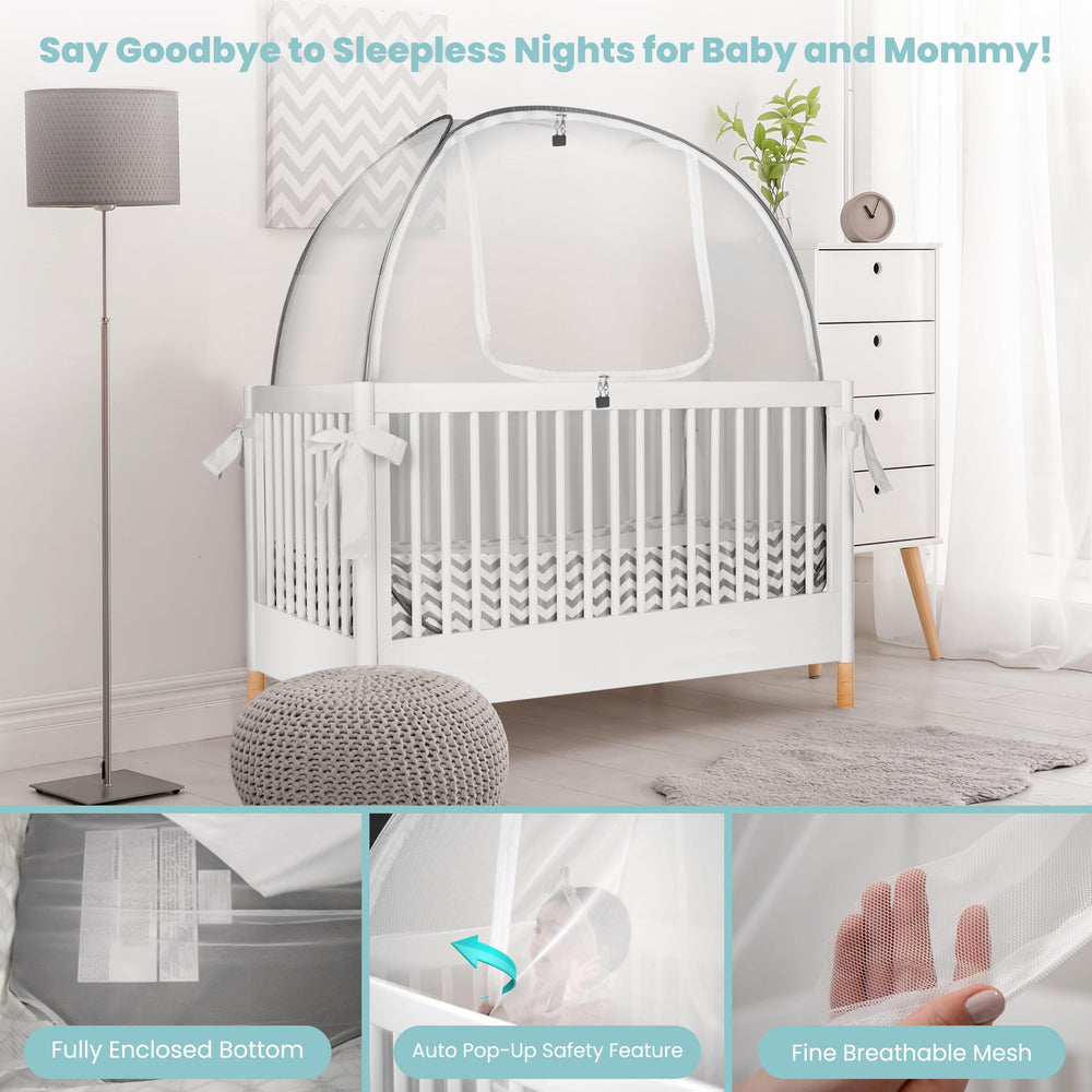 Pro Baby Safety crib net safety latch highlights extra protection against escapes.