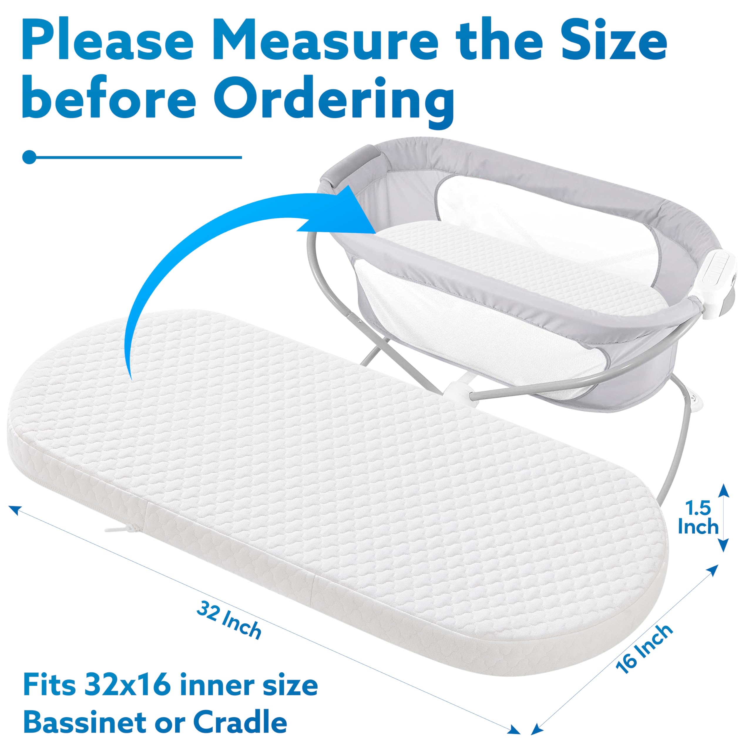 Pro Goleem bassinet pad interior foam view—supports gentle sleep and airflow.