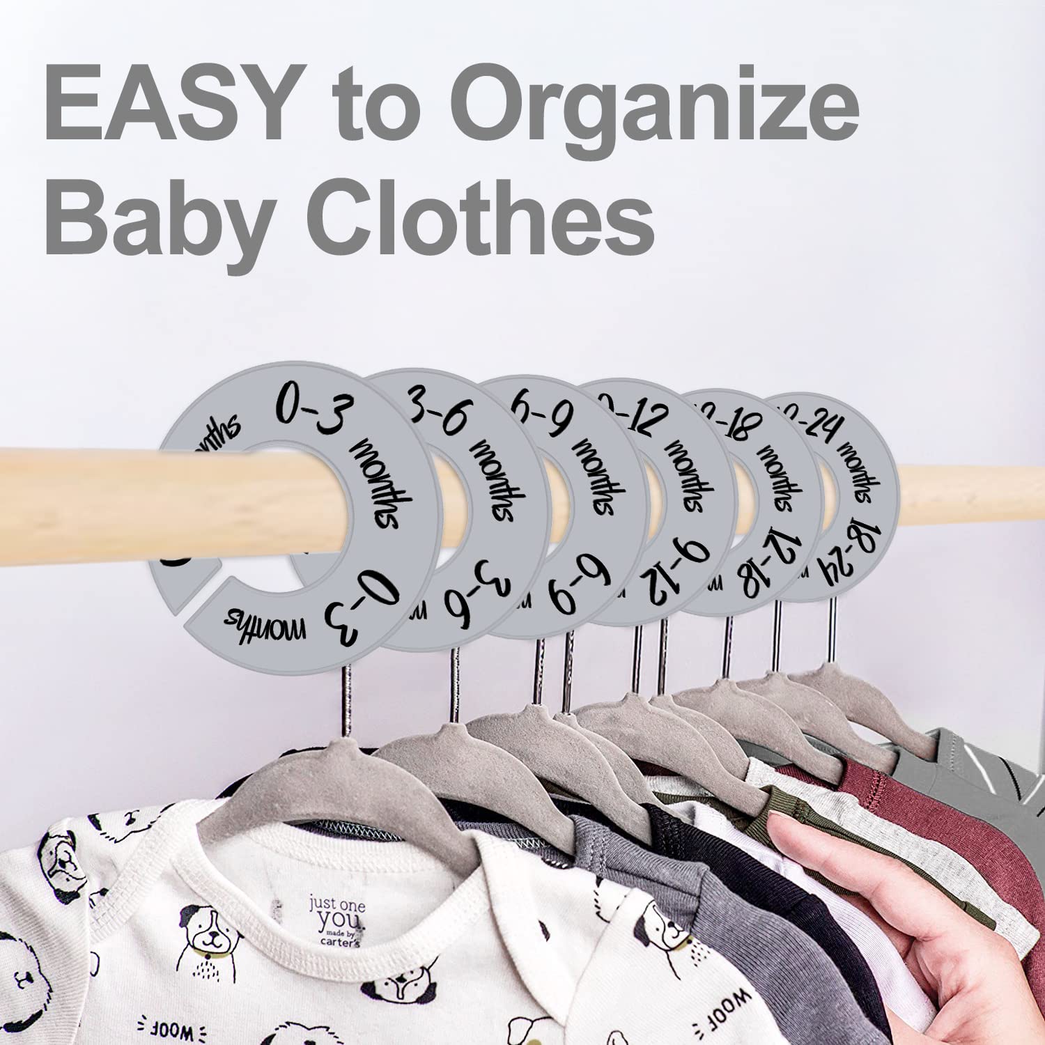 Pro Goleem baby closet dividers gray double-printed offering easy readability on labeled sizes