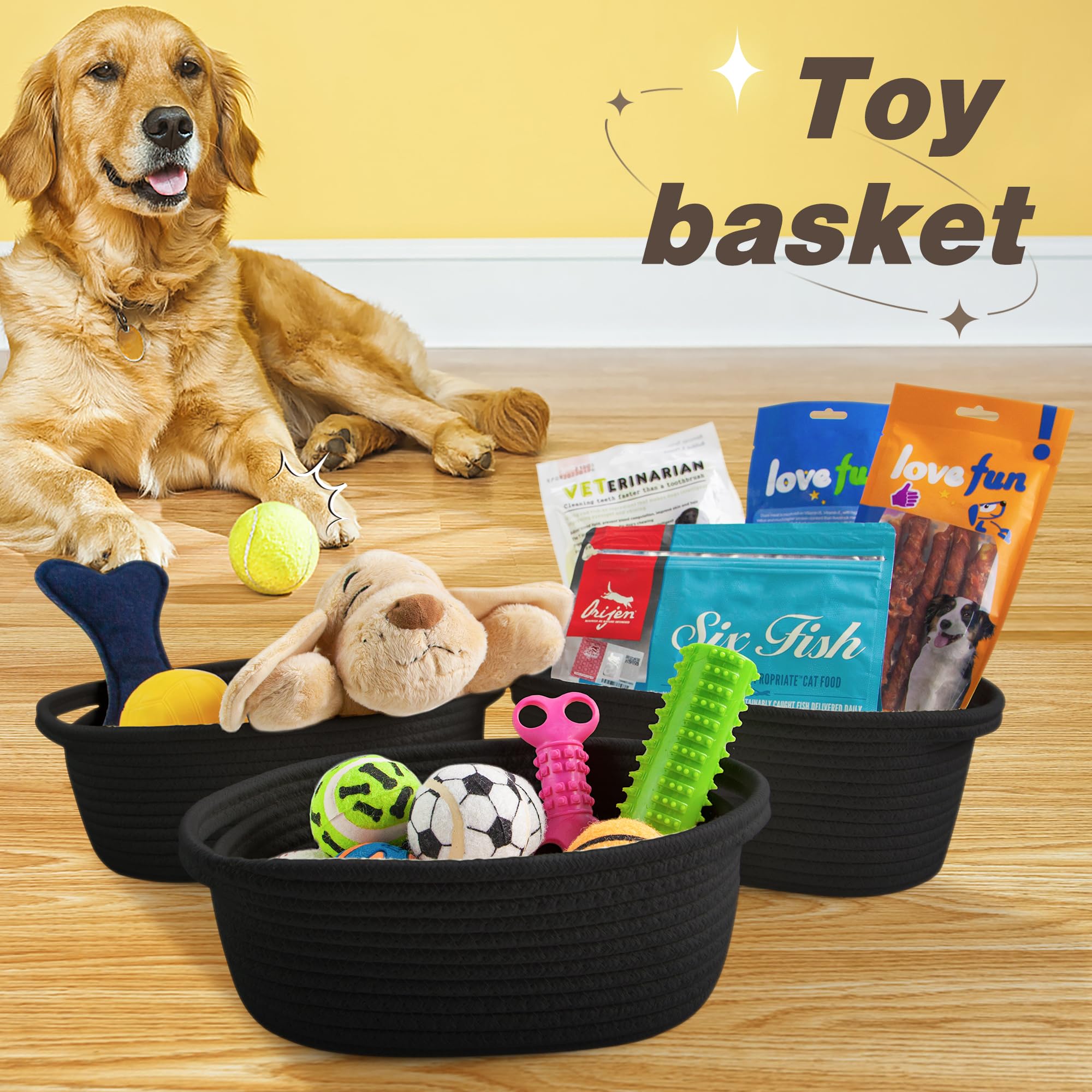 Pro Goleem black woven basket with handles for portable storage