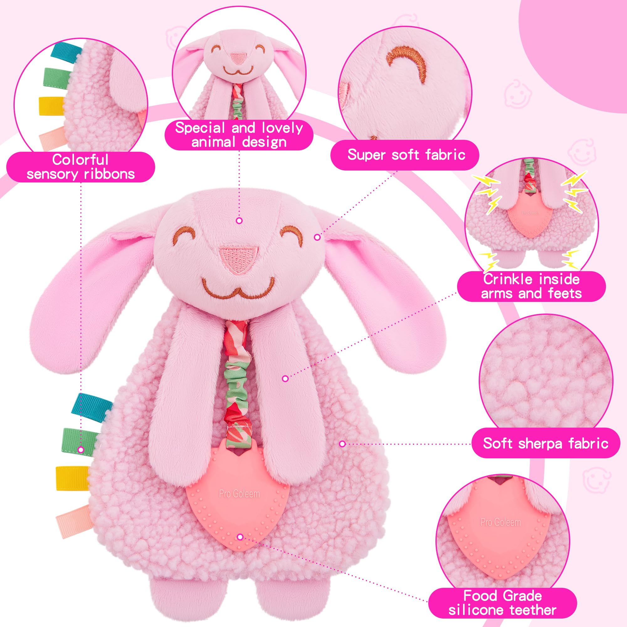 Pro Goleem Bunny Lovey clip-on travel helps attach to strollers and car seats.