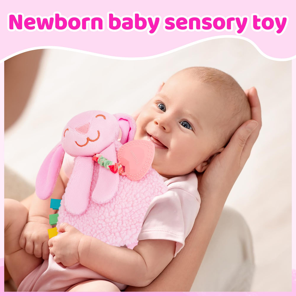 Pro Goleem Bunny Lovey small grasp design invites baby to hold and shake.