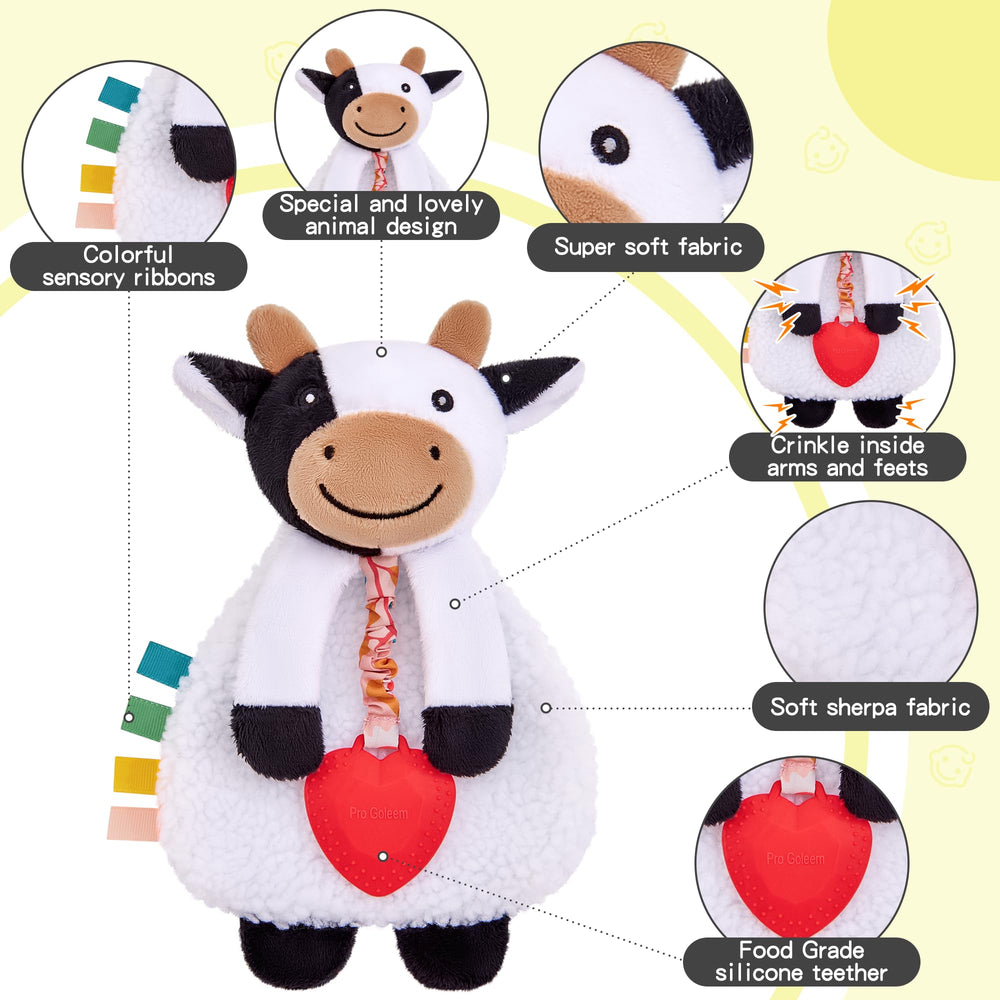 Pro Goleem Cow Lovey with on-the-go clip stays within reach on strollers and car seats.