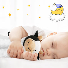 Pro Goleem Cow Security Blanket baby snuggle shot highlights plush cuddle for comfort.