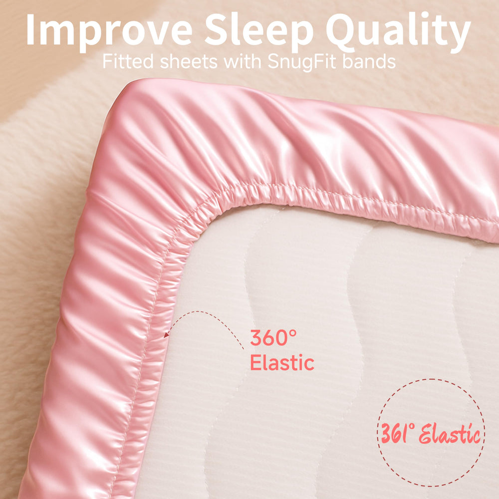 Pro Goleem satin crib sheet machine-washable for easy care.