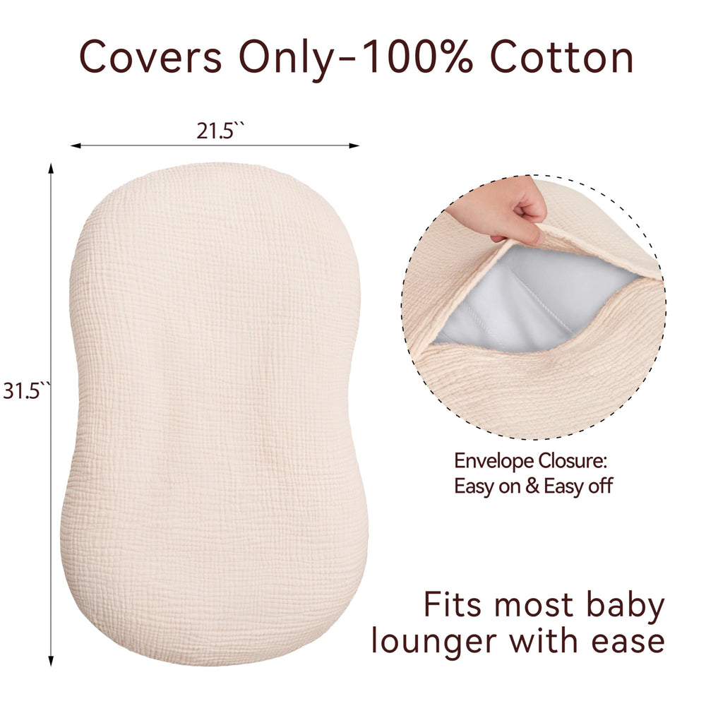 Pro Goleem lounger cover beige on textured muslin fabric detail.