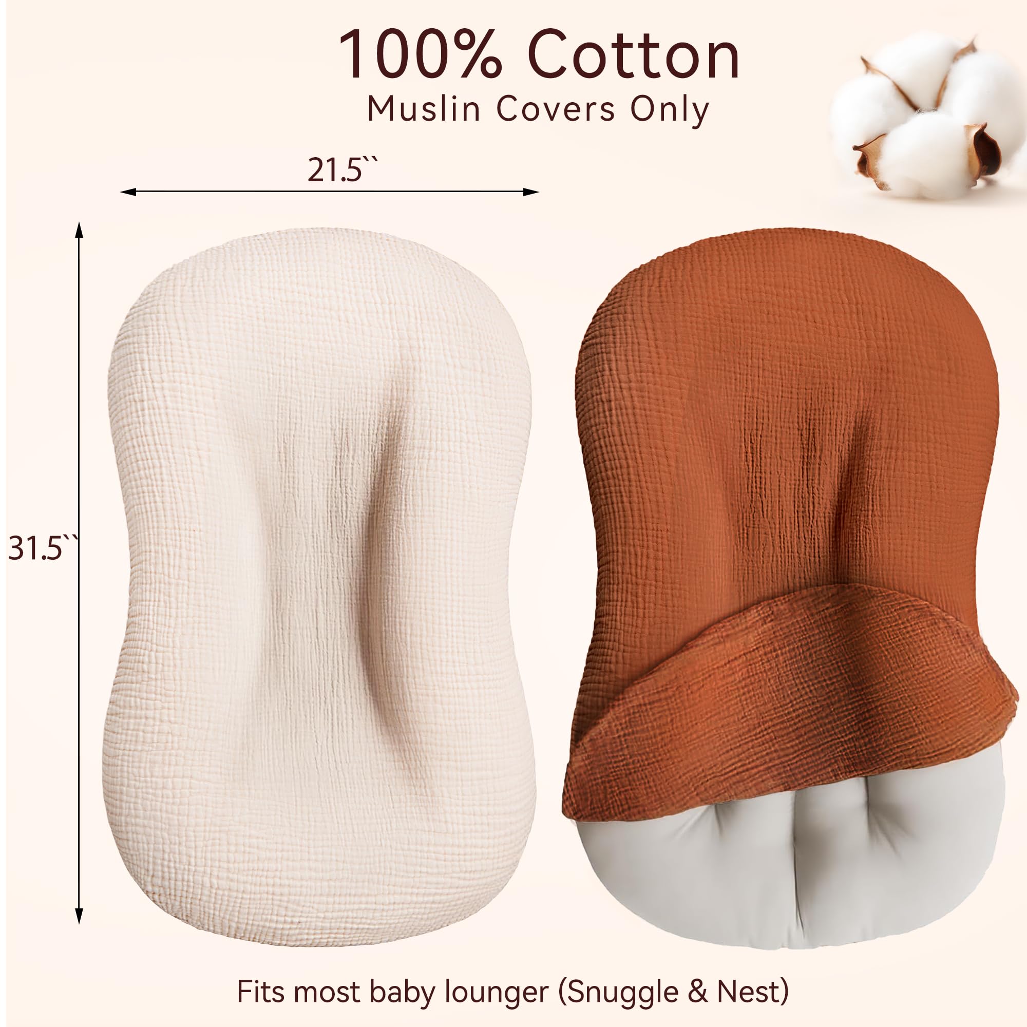 Pro Goleem muslin lounger cover beige closeup highlights soft fabric for sensitive newborn skin