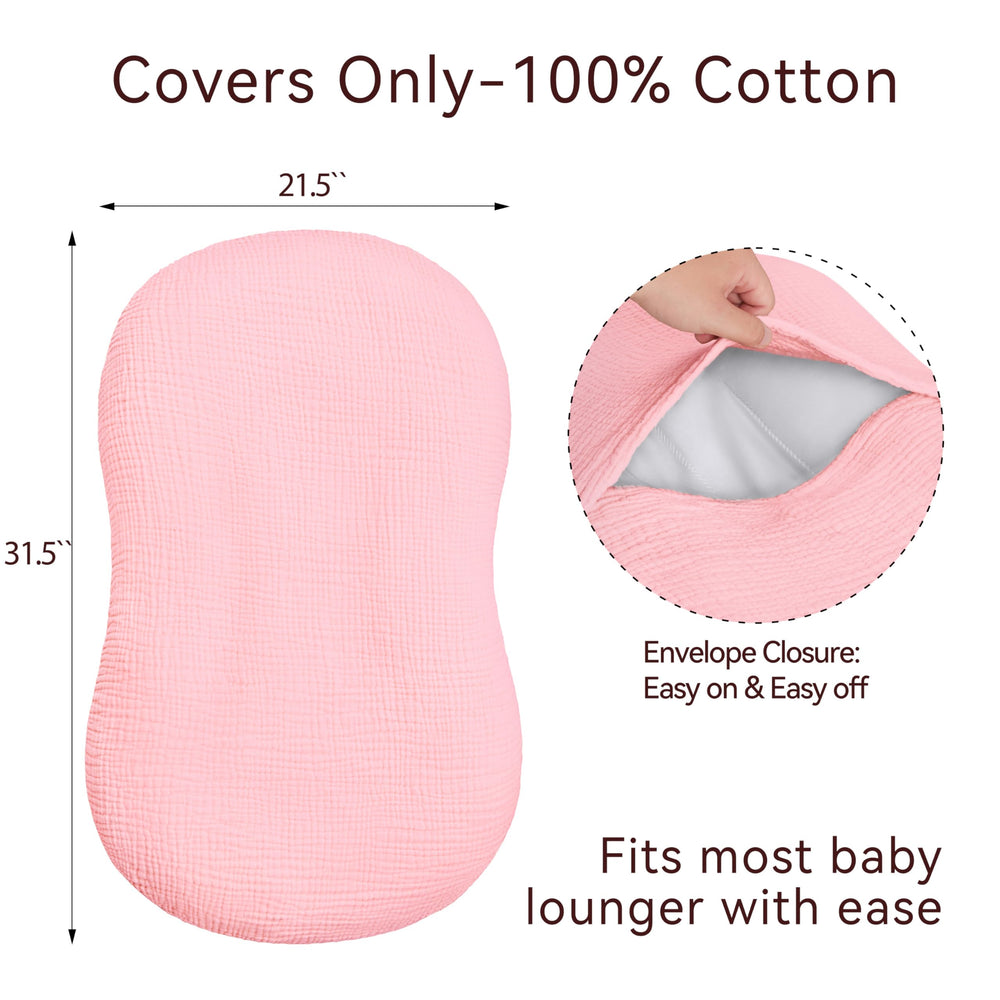 Pro Goleem muslin baby lounger cover purple demonstrates snug fit and nursery styling.