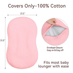 Pro Goleem muslin baby lounger cover purple demonstrates snug fit and nursery styling.