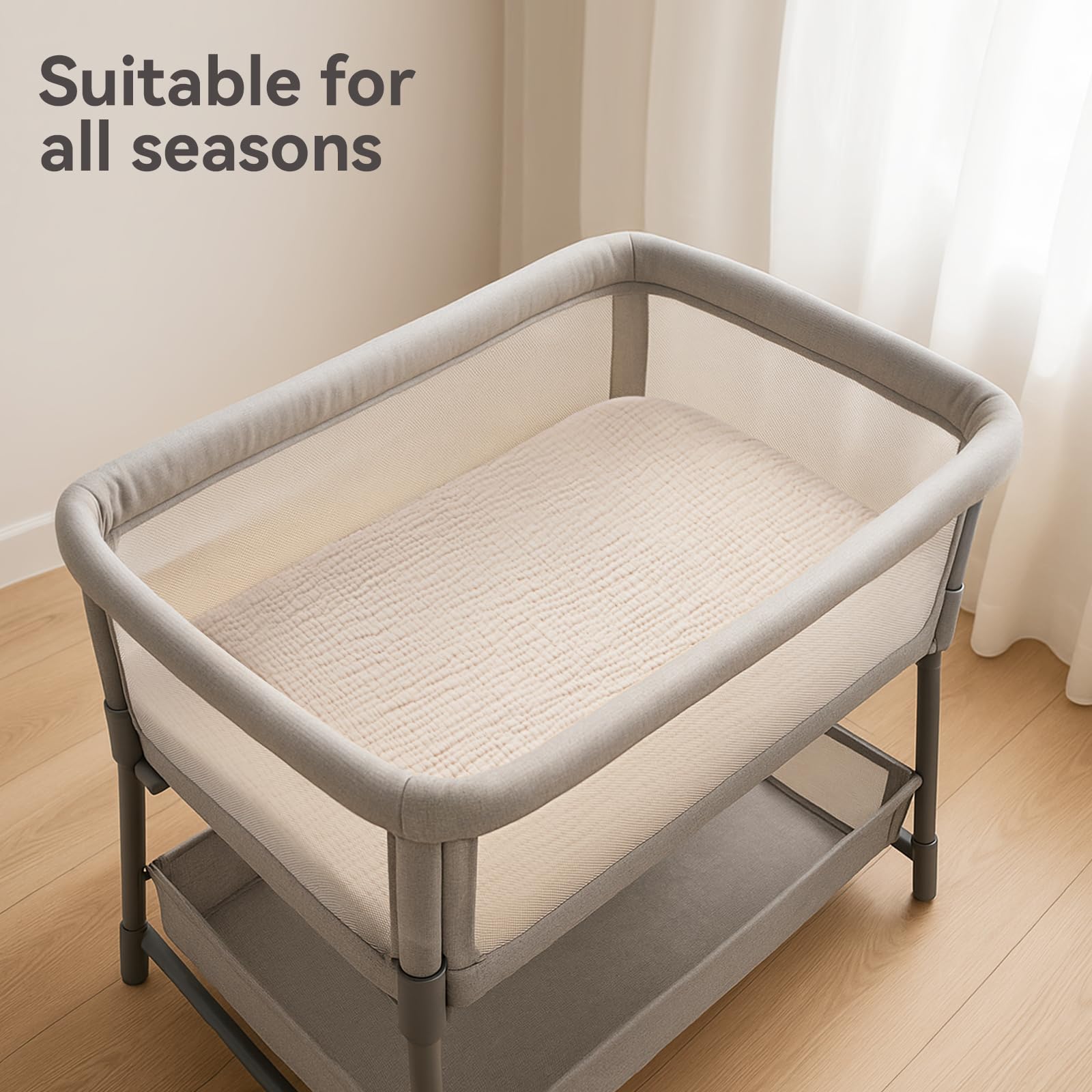 Pro Goleem muslin bassinet sheet in-use infant sleeping setup.