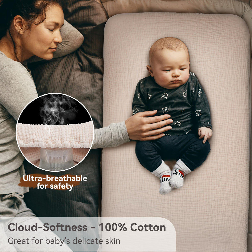 Pro Goleem muslin bassinet sheet universal fit dimensions show versatility.