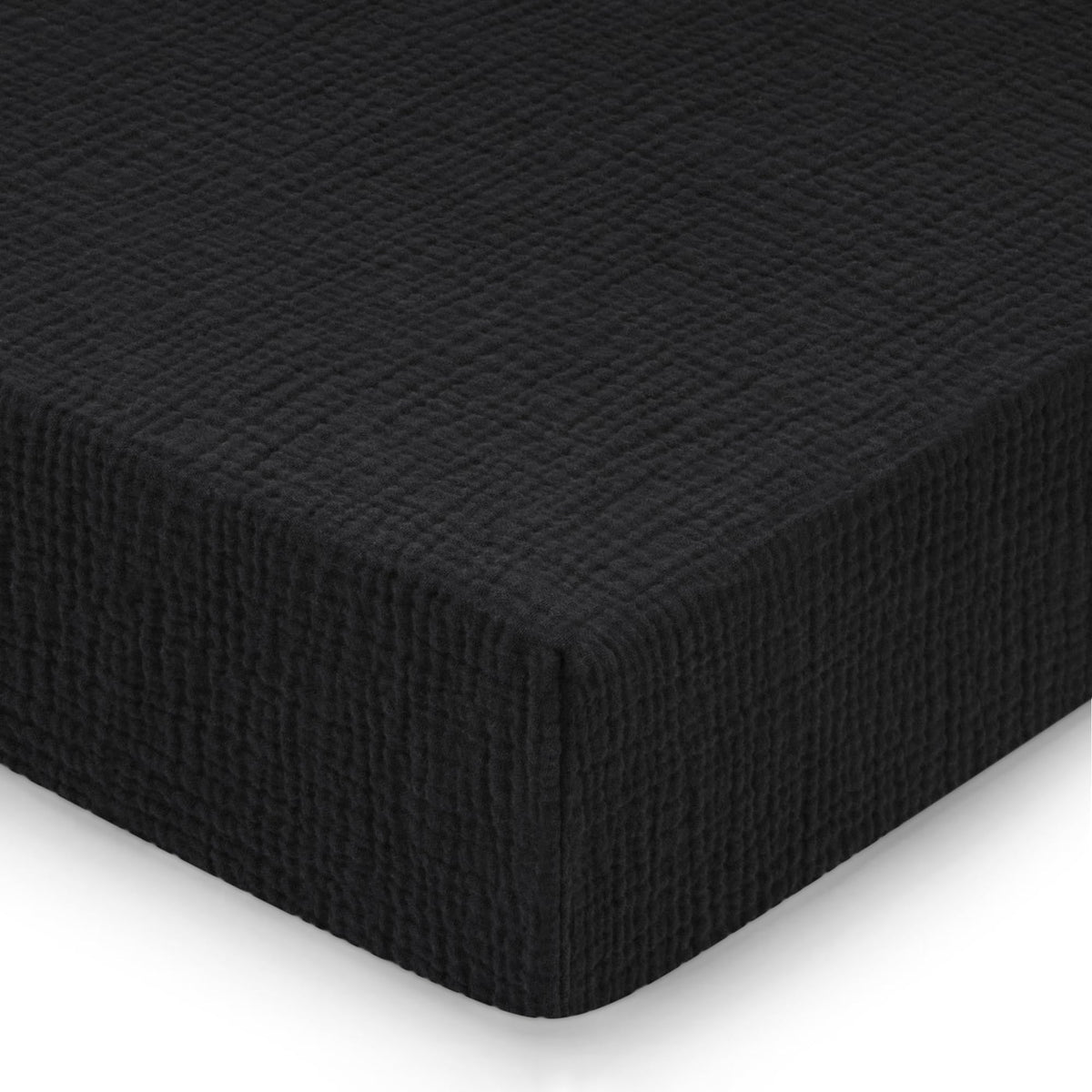 Pro Goleem black muslin crib sheets main shot—ultra-soft for baby's skin
