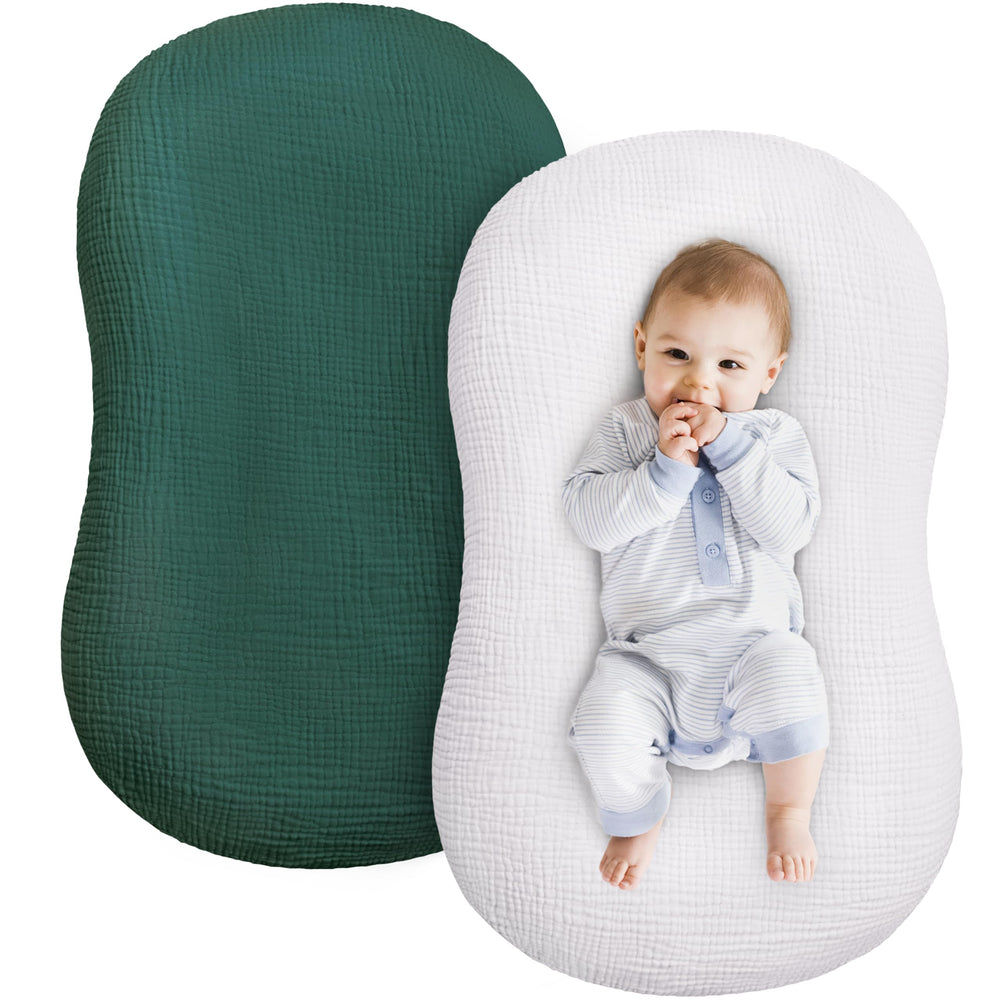 Pro Goleem muslin lounger cover gray—breathable fabric for comfortable baby naps.