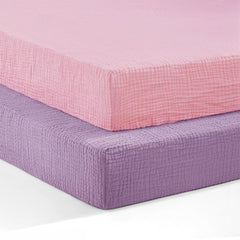 Pro Goleem muslin pack-n-play sheets pink—soft touch for delicate baby skin.