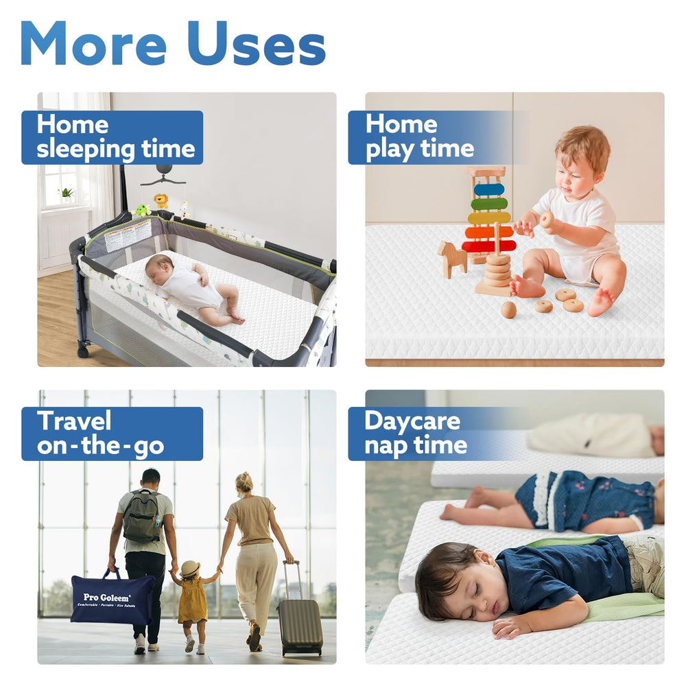 Pro Goleem Pack and Play Mattress easy-clean cover supports quick spill cleanup.