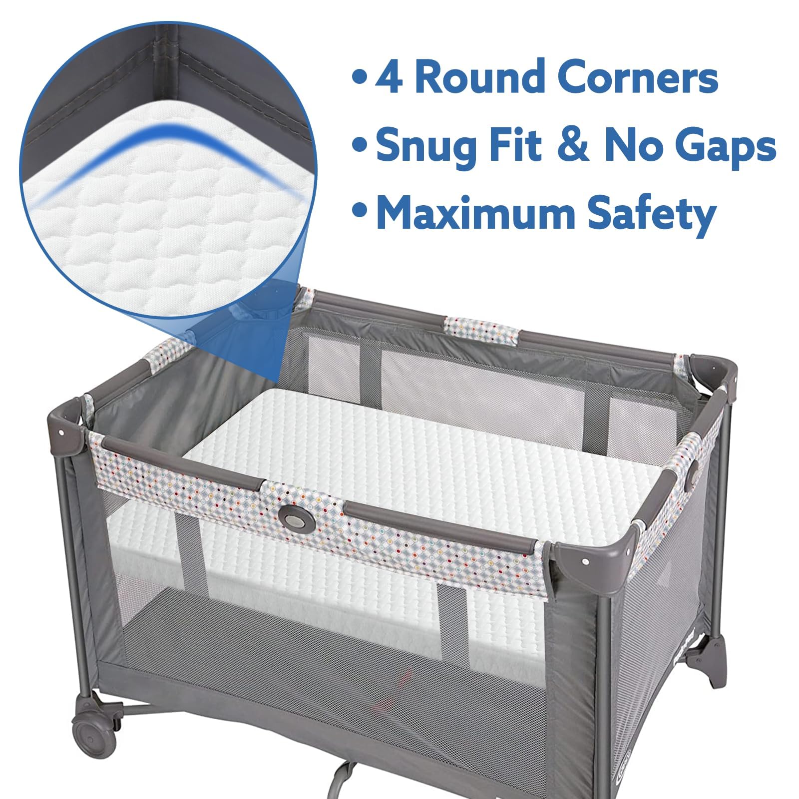Pro Goleem Pack and Play Mattress waterproof cover enables easy spill cleanup.