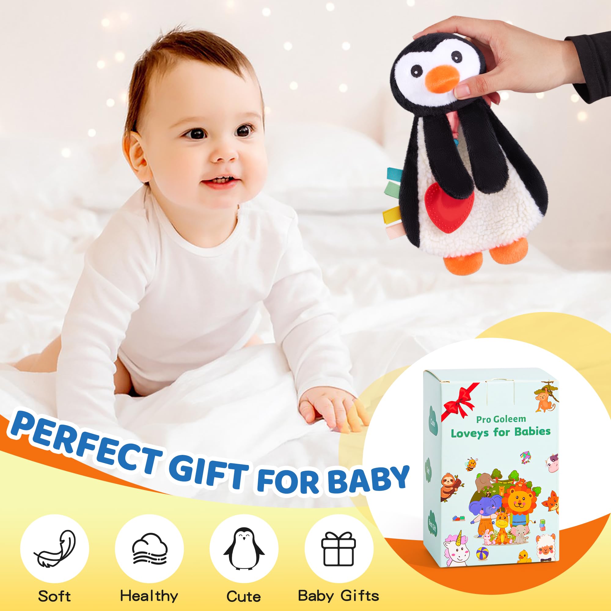 Pro Goleem Penguin Lovey clip attaches to strollers for portable comfort.