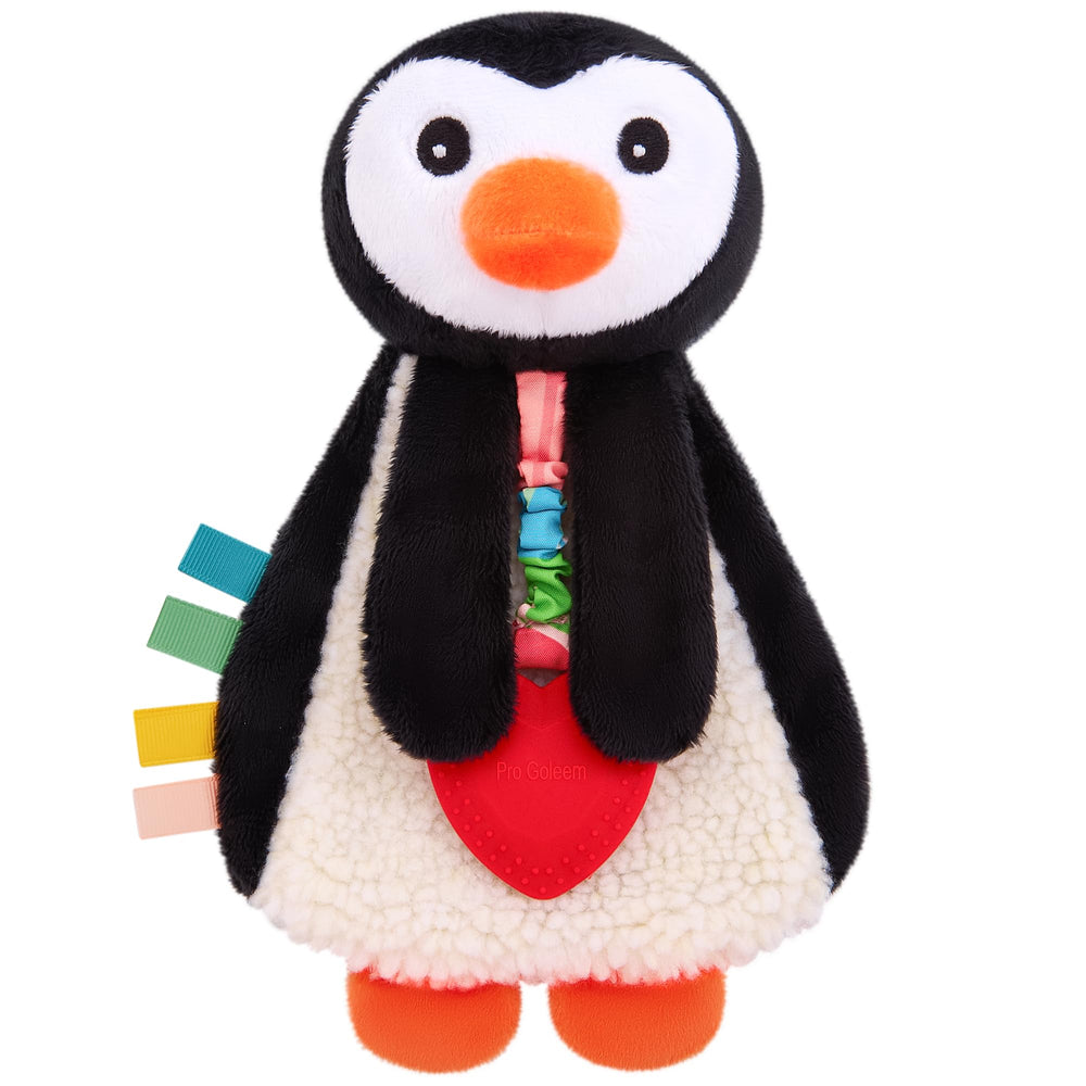 Pro Goleem Penguin Lovey teether soothes gums with BPA-free silicone during teething.