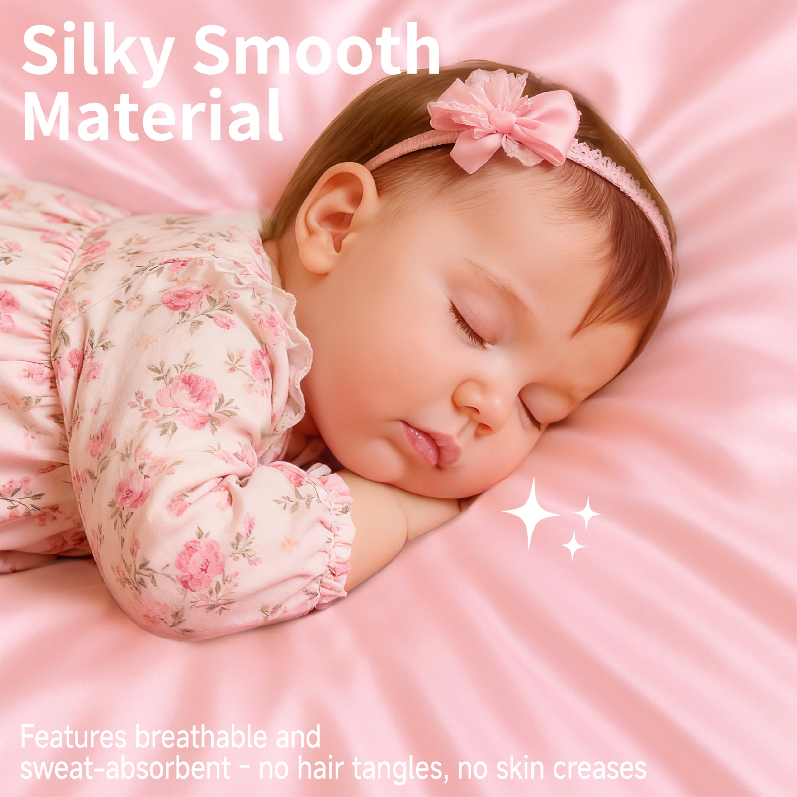 Pro Goleem satin bassinet sheet elastic edge demonstrates secure snug fit.