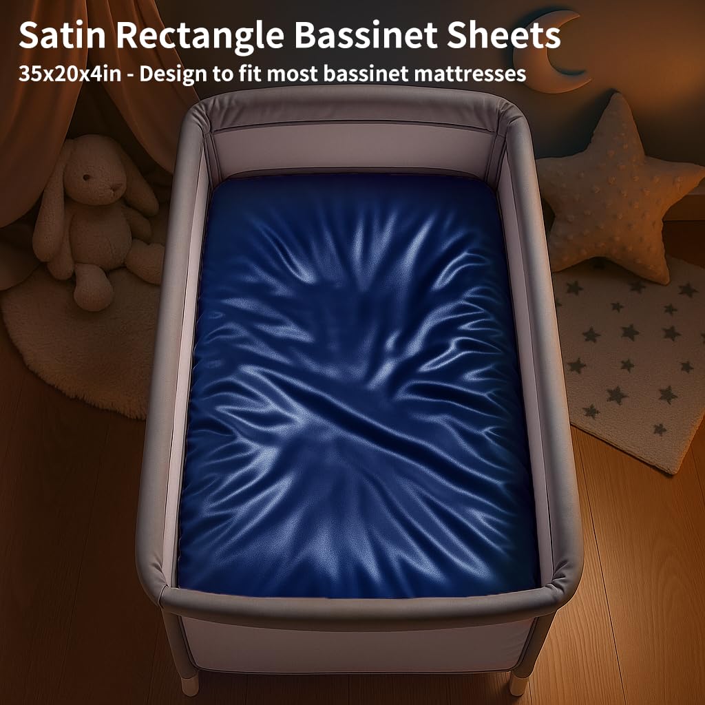 Pro Goleem satin bassinet sheet on mattress demonstrates secure elastic edge for snug fit