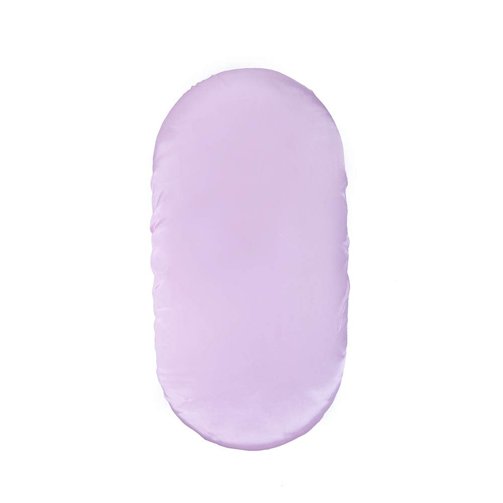 Pro Goleem satin bassinet sheet lavender closeup shows soft silk-like texture for delicate hair