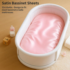 Pro Goleem satin bassinet sheet purple close-up highlights silky finish for smooth baby skin.