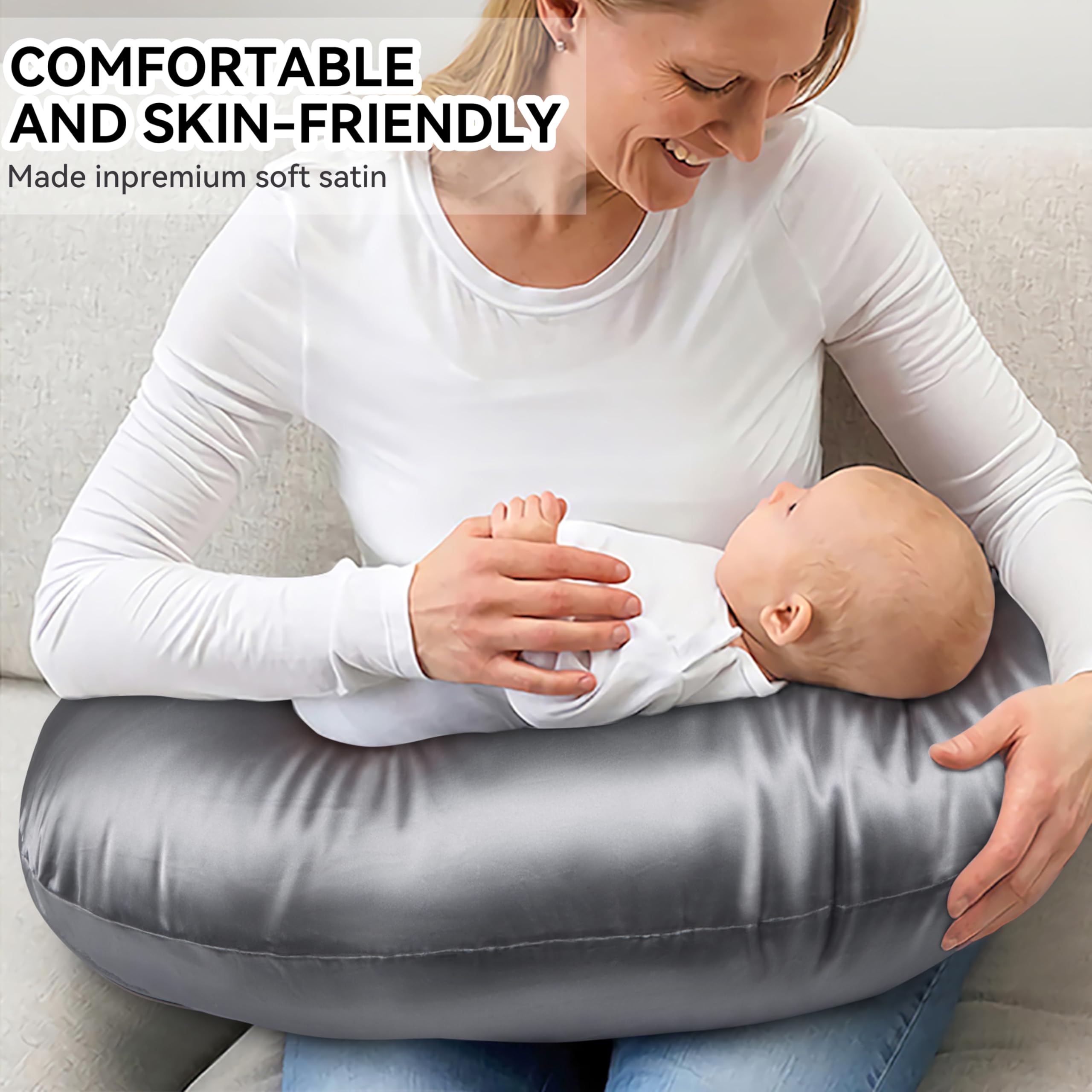 Pro Goleem satin nursing pillow cover zipper closeup highlights covered zipper design