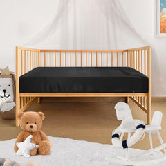 Pro Goleem satin-soft crib sheet black color closeup shows unisex look