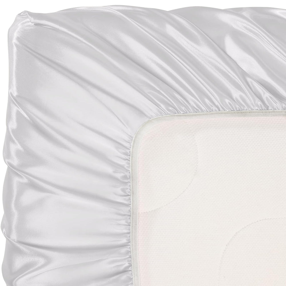 White finish Pro Goleem Satin Soft Crib Sheet for universal crib compatibility