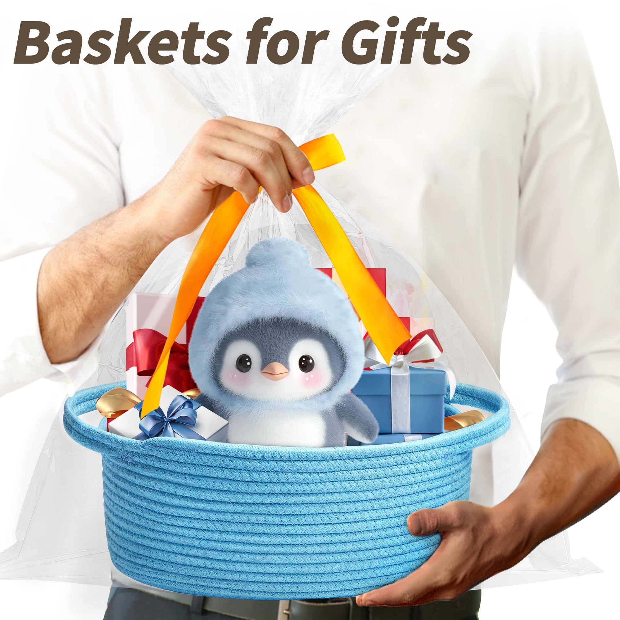 Pro Goleem basket with ribbon in blue enhances gifting and decor appeal.