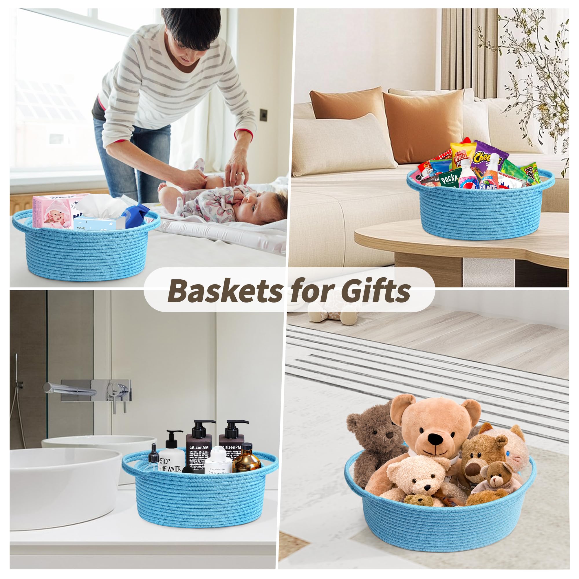Pro Goleem small basket shown in blue for organized storage on a dresser.