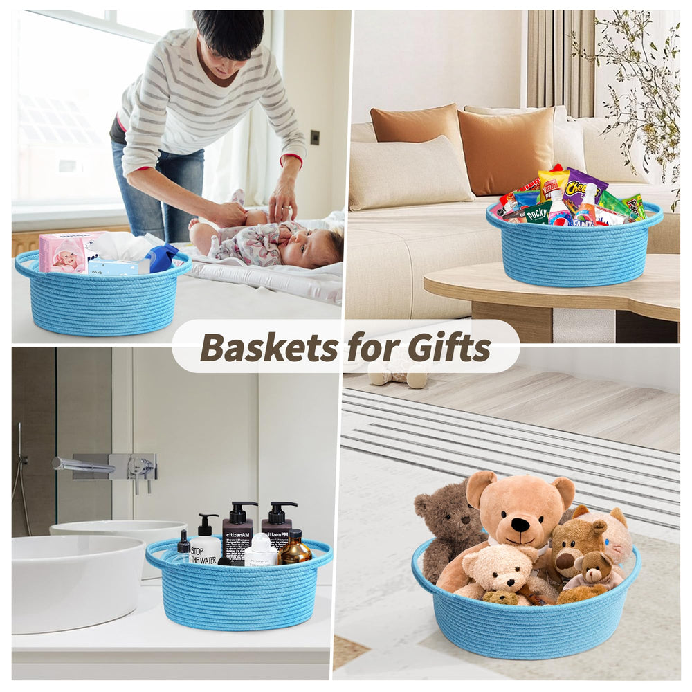Pro Goleem small basket shown in blue for organized storage on a dresser.