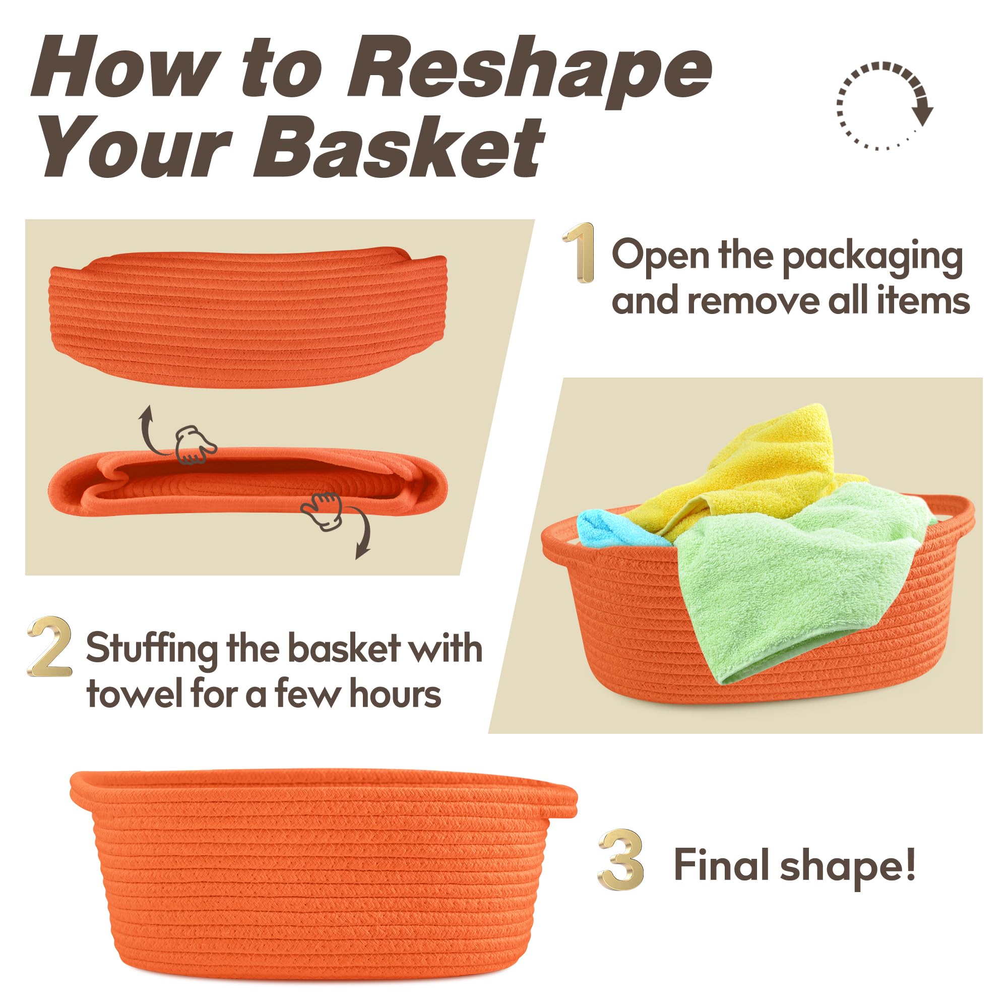 Pro Goleem orange basket adds warm decor while organizing spaces.