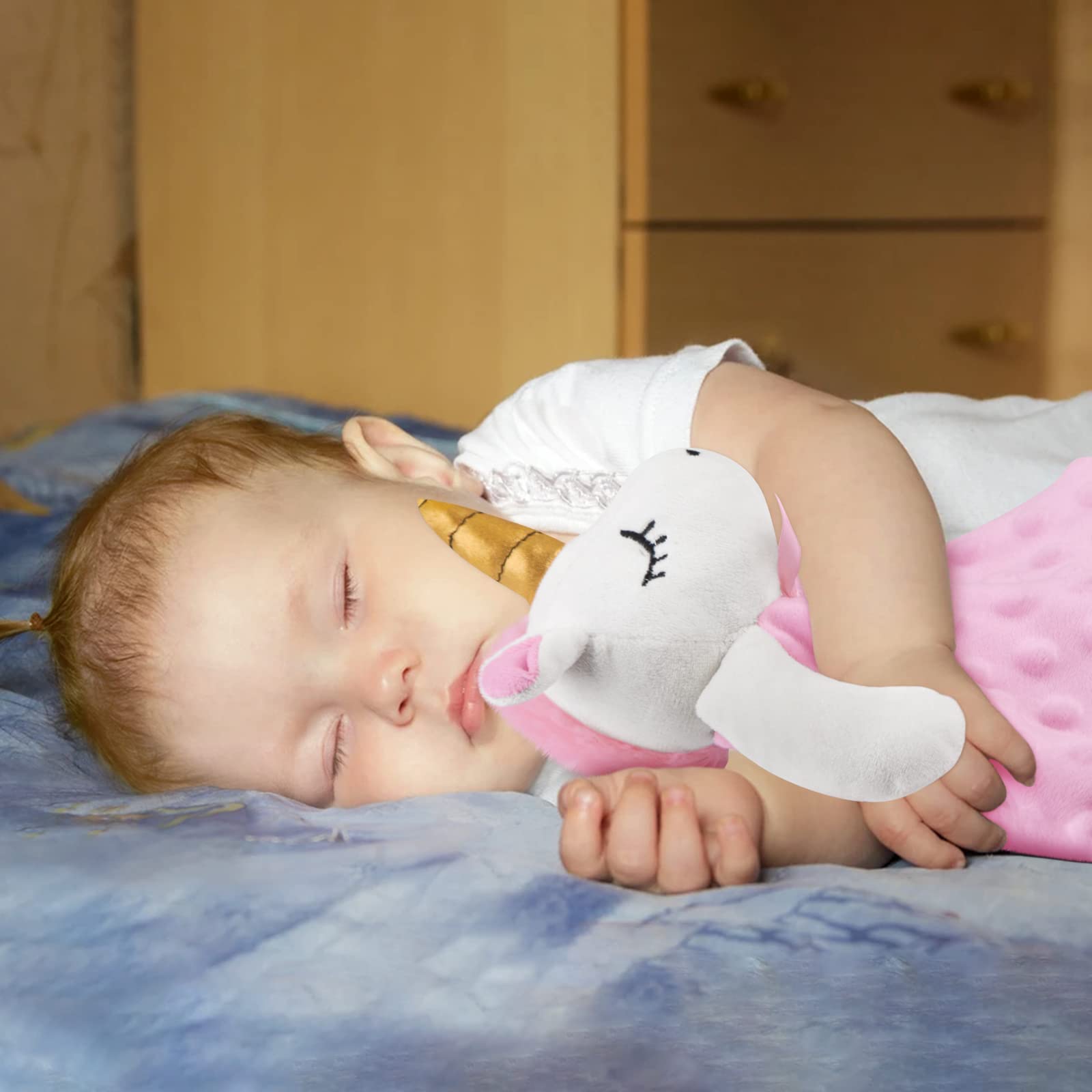 Pro Goleem Unicorn Lovey blanket texture shows soft minky fabric for gentle touch.