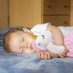 Pro Goleem Unicorn Lovey blanket texture shows soft minky fabric for gentle touch.