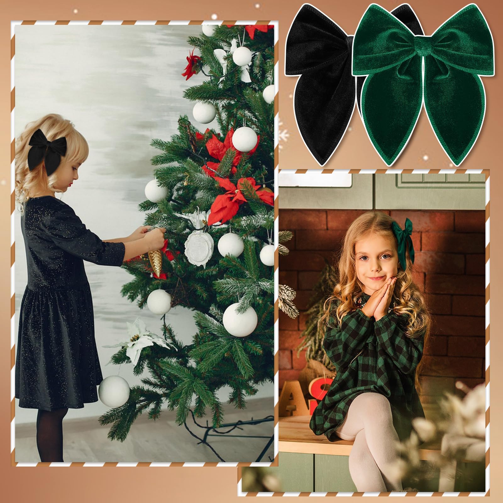 ProSuites Christmas velvet bow khaki clip offers neutral tone and comfortable wear.